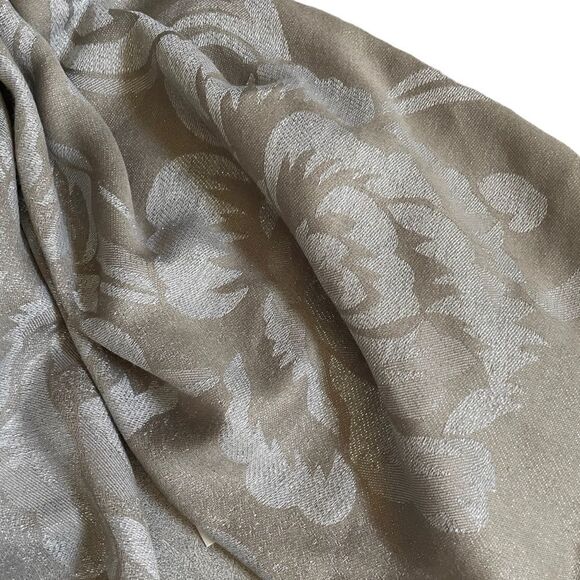 Chico’s Lightweight Floral Lurex Neutral Beige Boho Fringe Scarf - Picture 3 of 5